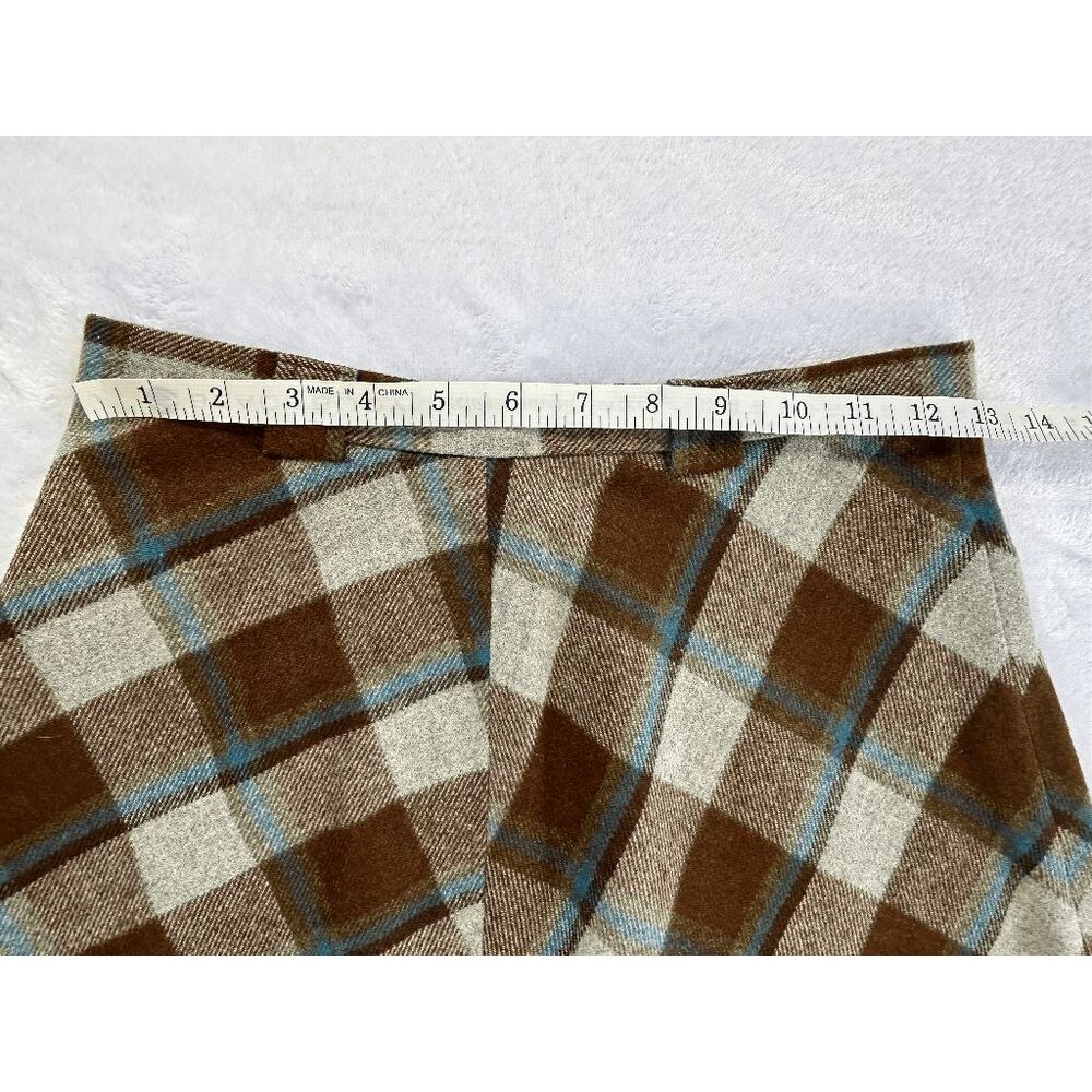 Vintage 1960s Brown/Gray Plaid Below Knee A Line Skirt, Size 12/ Waist 26, Retro - Picture 7 of 8